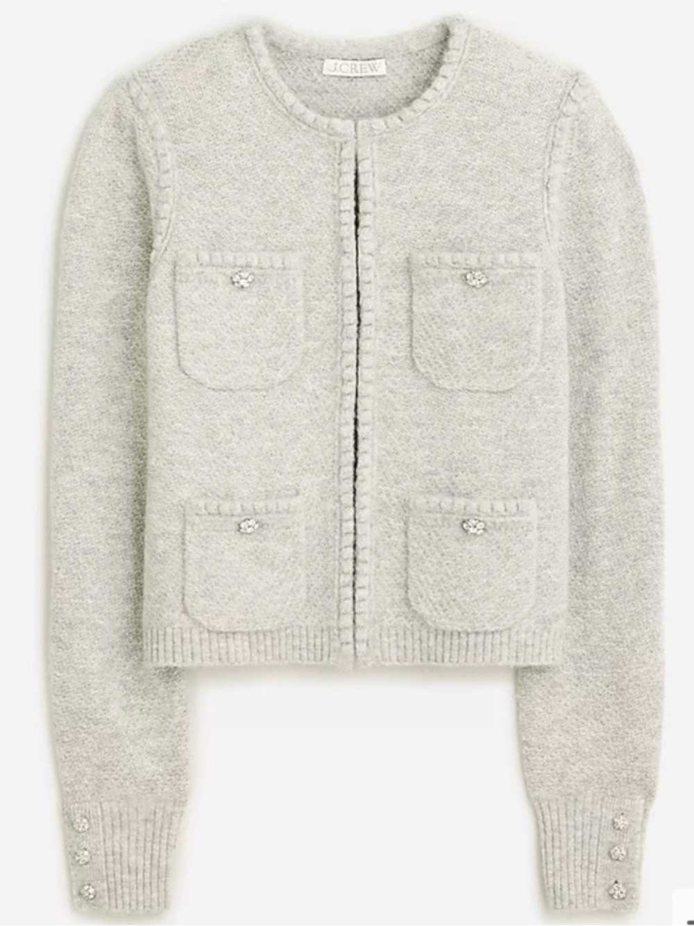 J.Crew Odette Sweater Lady Jacket with Jewel Buttons Heather Gray Size Large NWT - Picture 4 of 16